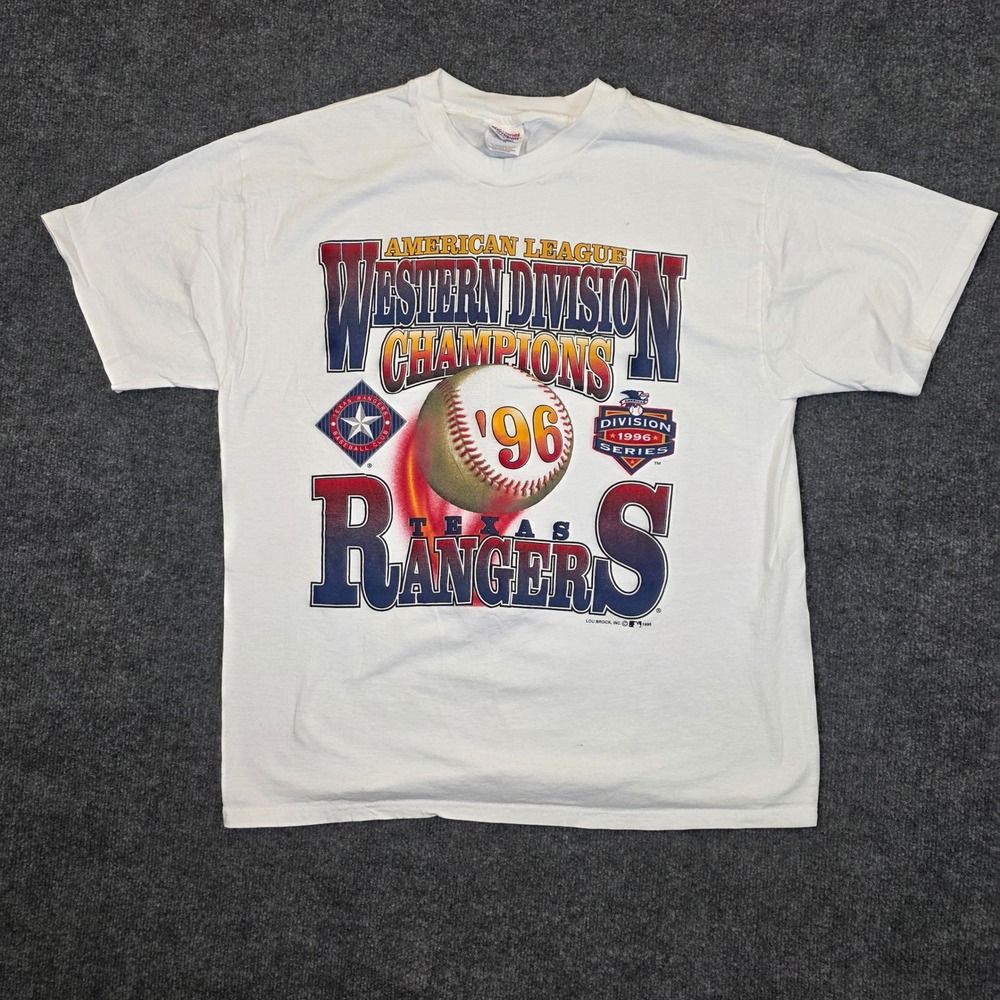 Vintage Hanes T-Shirt Men XL White Texas Rangers 1996 AL West Champions MLB